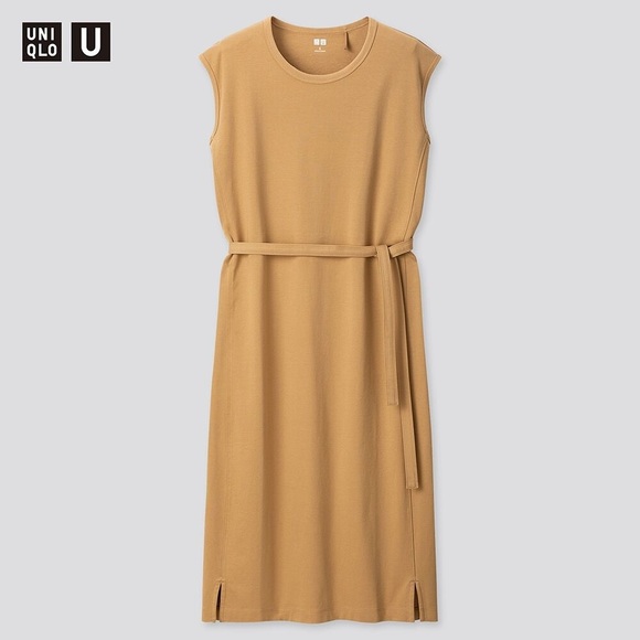 UNIQLO | NWT CREWNECK SLEEVELESS COTTON SHIFT DRESS MIDI LENGTH W/ BELT A-LINE - Picture 5 of 9